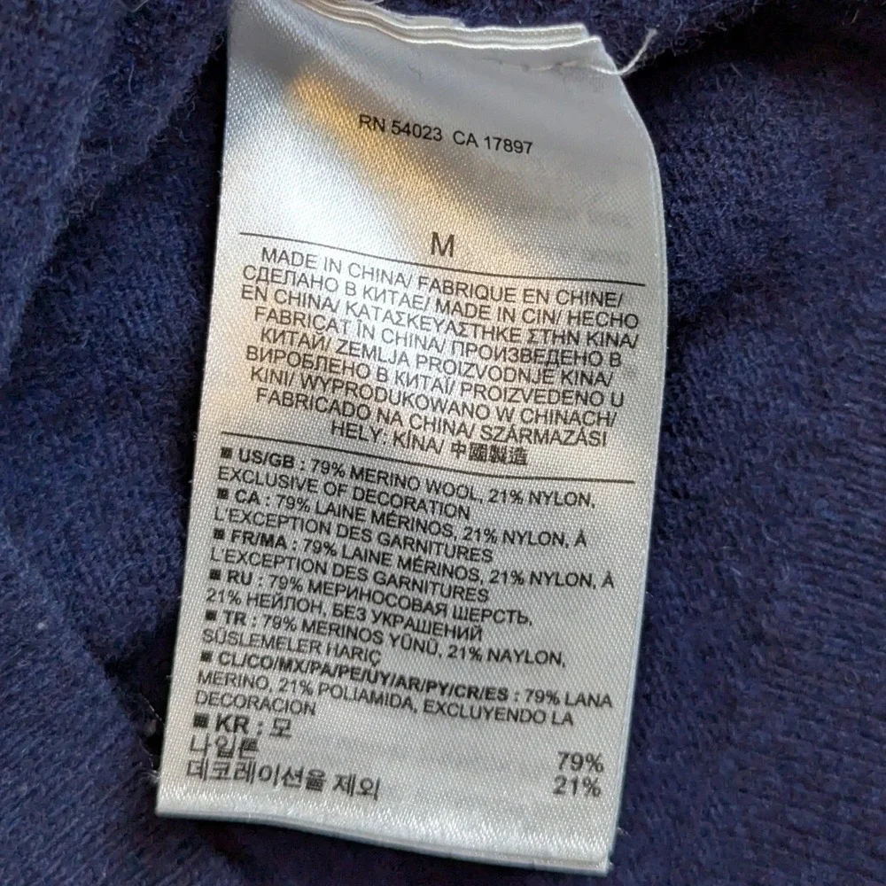 Banana Republic Mens M Navy Merino Wool Italian Yarn Mock Neck Snap Sweater